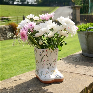 Floral Wellies Ceramic Planter  20cm