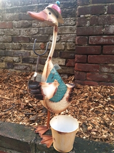 Standing Metal Duck With Fork & Planter