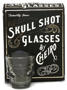 Set Of 4 Clear Glass Moulded Skull Shot Glasses