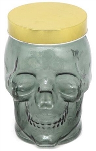 Green Glass Biscuit Jar in the Shape Of a Skull