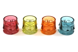 4asst Coloured Glass Face Candle Holder 11cm