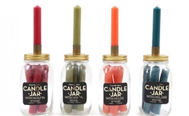 4asst Coloured Candles In Jar With Holder