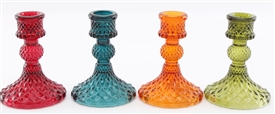 Coloured Glass Candle Holder 4 Assorted