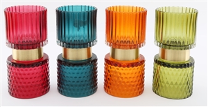 Coloured Glass Tealight Holder 16cm 4 Assorted