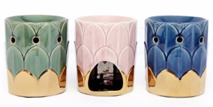 Ceramic Art Deco Oil Burners With Gold Trim Detail 3 Assorted Colours 13.5cm
