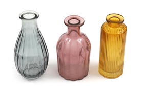 Set Of 3 Coloured Glass Vases 13cm