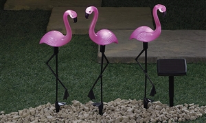 Set Of 3 LED Solar Flamingos