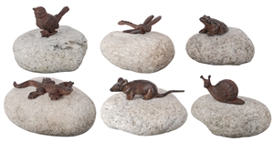 Cast Iron Animals On Stones 6 Assorted