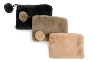 3asst Faux Fur Pom Pom Make Up Bag