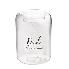 Glass Tea Light Holder With Feather - Dad 9.8cm