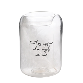Glass Tea Light Holder With Feather - Feathers 9.8cm