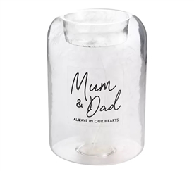 Glass Tea Light Holder With Feather - Mum 9.8cm