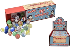 Retro Box Of 40 Coloured Glass Marbles