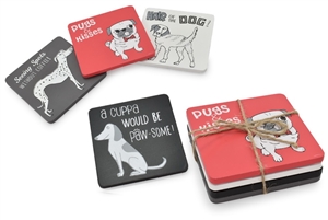 Fun Set Of 4 Wooden Dog Slogan Coasters