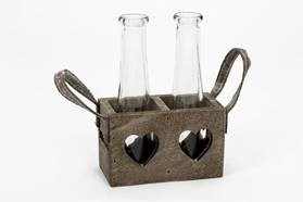 Double Glass Vases In Wood Holder