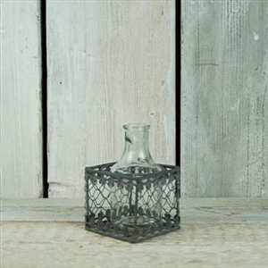 Glass Bottle In Filigree Basket 8.5cm