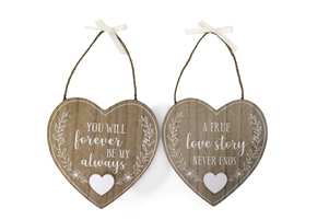 2asst Wooden Wedding Heart Plaque 18cm