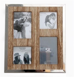 Contemporary Wooden 4 Multi Photo Frame With Polished Chrome Edge
