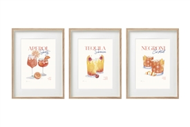 3asst Framed Wall Art - Cocktails 30cm