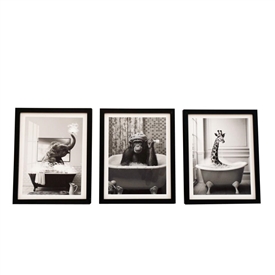 3asst  Animal In Bath Framed Canvas 25cm