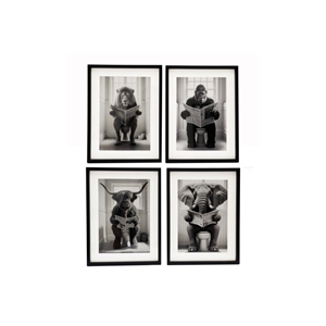 3asst  Animal On Toilet Framed Canvas 40cm