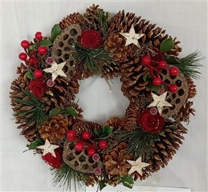 Traditional Pinecone Wreath in Red Box 35cm