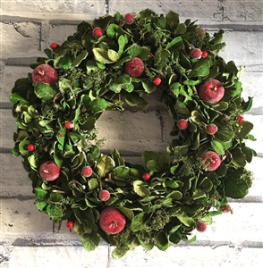 Leaves  & Apples Wreath in Red Box 35cm