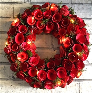 LED Red Flowers Wreath in Red Box 35cm