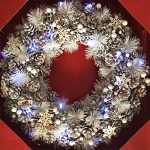 Large LED White Wonderland Wreath in Red Box 48cm
