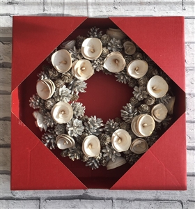 White Pinecone & Rose Wreath 36cm