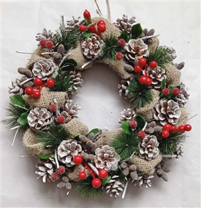 Hessian Wrap Pinecone & Berry Wreath 36cm