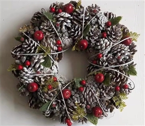 Wrapped Pinecone & Berries Wreath Decoration 36cm