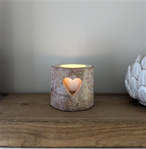 Silver Birch Wooden Candle Holder with Votive 7cm - Heart