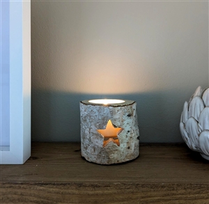 Silver Birch Wooden Candle Holder with Votive 7cm - Star