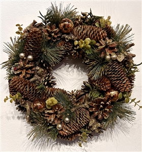Copper Baubles & Pinecones Christmas Wreath 35cm