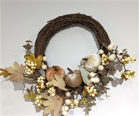 Champagne Pumpkins Autumnal Half Wreath 36cm