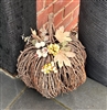 Large Rattan Pumpkin with Berries & Leaves Decoration