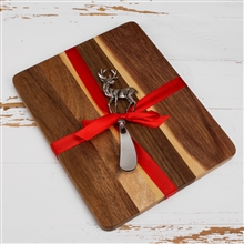 Square Wooden Cheeseboard with Reindeer Knife