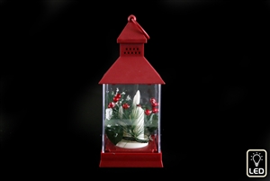 Red LED Lantern With Berries 23cm