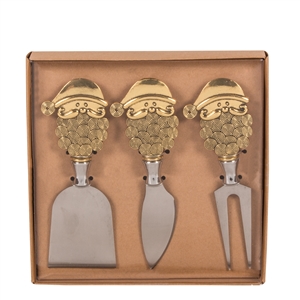 Set Of 3 Gold Santa Cheese Knives