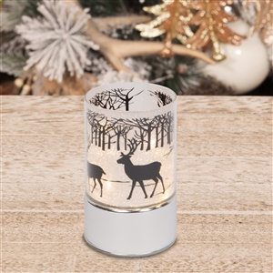 LED Lit Frosted Silver Glass Christmas Reindeer Tube Vase 15cm