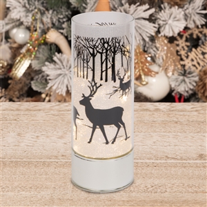 LED Lit Frosted Silver Glass Christmas Reindeer Tube Vase 25cm