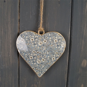 Blue Floral Hangin Metal Decoation - Heart 8cm