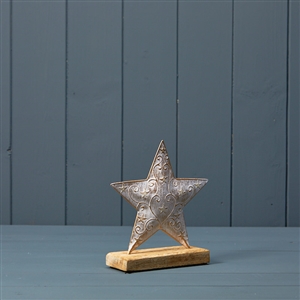 Antique Star On Wood Block 16.5cm