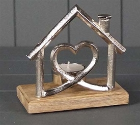 Silver Heart House Tealight Holder 15cm