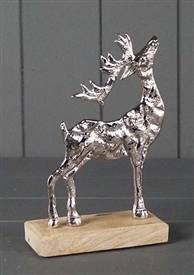 Medium Metal Silver Reindeer On Base 18.5cm