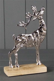 Large Metal Silver Reindeer On Base 21.5cm