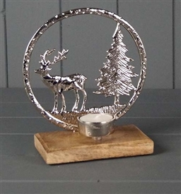 Silver Reindeer Scene Tealight Holder 16.5cm