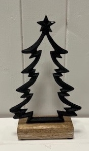 Small Metal Black Tree On Wood Base 16cm