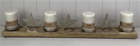 Silver Star On Wood Base Candle Holder